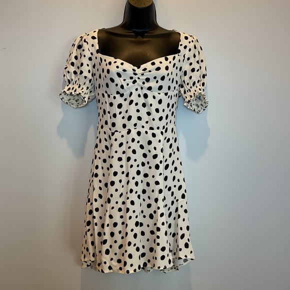 Reformation Drea Dress Ink Blot Polka Dot Puff Sleeve‎ Dress - Picture 2 of 8